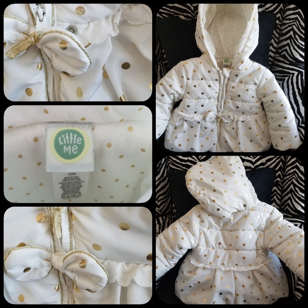 Toddler Girl white and gold puffer jacket